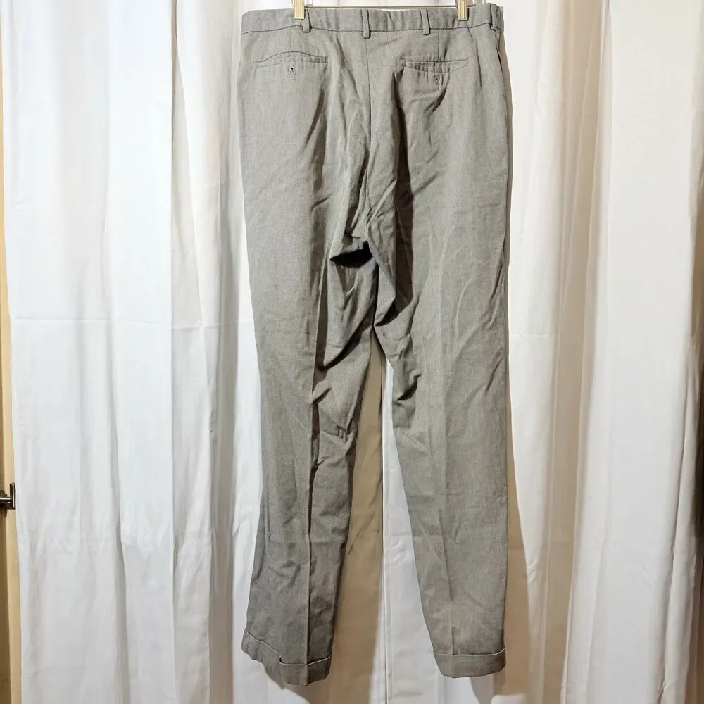 Vtg Polo Ralph Lauren Pants Mens 38/34 Gray Cotton Wool Flannel‎ Cuffs Pleat